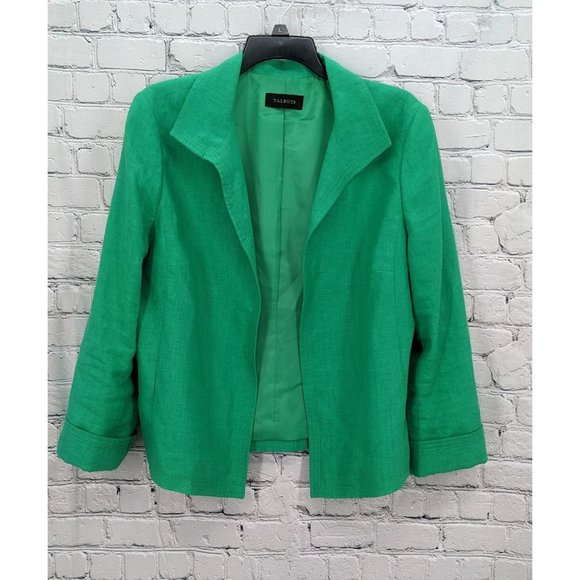 Talbots Jackets & Blazers - TALBOTS Women's Open Front Green Linen Blazer Jacket Size XL